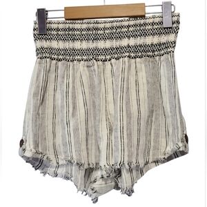 Rewash Women’s Smocked High Waist Linen Blend Striped Shorts – Size L